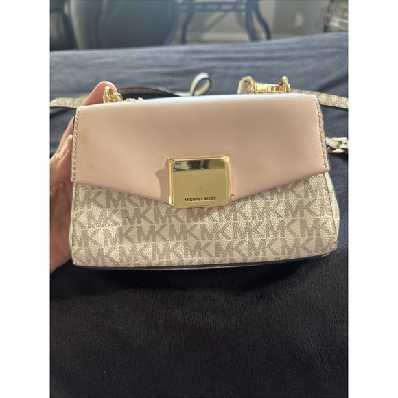 MICHAEL KORS Lita Small Two-Tone Logo and Leather Crossbody Bag Pink - Picture 1 of 16
